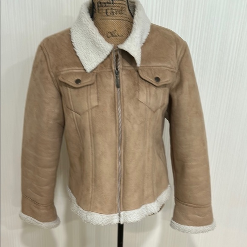 Vintage Seventy Seven Tan Teddy Jacket with Fur Shearling Style Lining and Trim